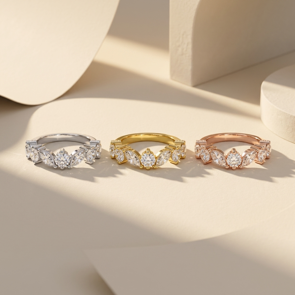 Three tone marquise diamond wedding rings in white yellow and rose gold
White yellow and rose gold marquise diamond wedding ring collection
Luxury marquise diamond wedding rings with mixed cut diamonds
Elegant marquise and round diamond wedding rings in three gold finishes
Fine jewelry marquise diamond wedding ring collection
Premium diamond wedding rings in white yellow and rose gold
Designer marquise diamond wedding rings displayed together
Modern mixed cut diamond wedding ring collection
Sparkling marqui