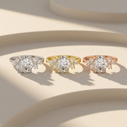 Three tone floral rings
Oval diamond ring set
White gold floral ring
Yellow gold floral ring
Rose gold floral ring
Oval diamond engagement rings
Floral cluster ring set
Three metal diamond rings
Nature inspired ring set
Luxury oval diamond rings