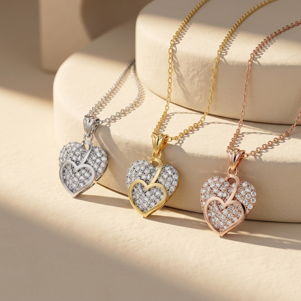Three tone pavé heart pendants
Diamond heart pendant set
White gold heart pendant
Yellow gold heart pendant
Rose gold heart pendant
Pavé diamond heart necklaces
Heart pendant necklace trio
Three metal heart jewelry
Luxury heart pendant collection
Sparkling heart diamond necklaces