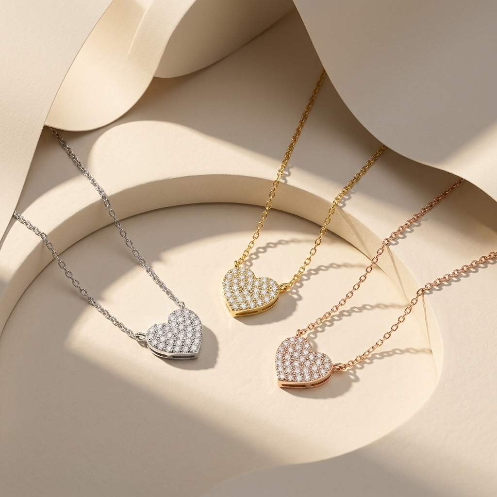 Three tone pavé diamond heart pendant necklaces in white yellow and rose gold
White yellow and rose gold diamond heart pendant collection
Luxury pavé diamond heart necklaces in three gold finishes
Elegant heart shaped diamond pendant necklaces with delicate chains
Fine jewelry pavé diamond heart pendant collection
Premium diamond heart necklaces in white yellow and rose gold
Designer pavé heart pendant necklace collection for women
Modern diamond heart pendant necklaces in three gold colors
Sparkling pavé d