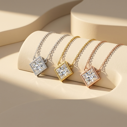 Three tone princess cut diamond solitaire pendant necklaces in white yellow and rose gold
White yellow and rose gold princess cut diamond pendant collection
Luxury princess cut diamond solitaire pendants in three gold finishes
Elegant princess cut diamond necklaces with bezel settings
Fine jewelry princess cut diamond pendant collection
Premium princess cut solitaire necklaces in white yellow and rose gold
Designer princess cut diamond pendant collection for women
Modern princess cut solitaire necklaces in 