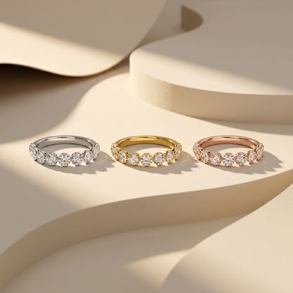 Three tone round bezel diamond eternity bands in white yellow and rose gold
White yellow and rose gold bezel set diamond eternity band collection
Luxury round bezel diamond bands in three gold finishes
Elegant full eternity bands with round brilliant diamonds
Fine jewelry round bezel diamond band collection displayed together
Premium bezel set diamond eternity bands in white yellow and rose gold
Designer round diamond eternity band collection
Modern bezel set round diamond bands in three gold colors
Sparkli
