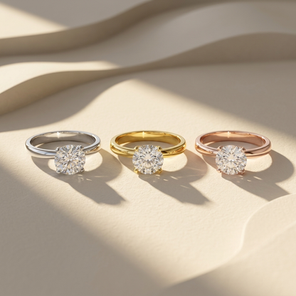 Three tone solitaire rings
Round brilliant ring set
White gold solitaire ring
Yellow gold solitaire ring
Rose gold solitaire ring
Round diamond engagement rings
Trio of solitaire rings
Luxury diamond ring set
Three metal diamond rings
Classic solitaire ring collection