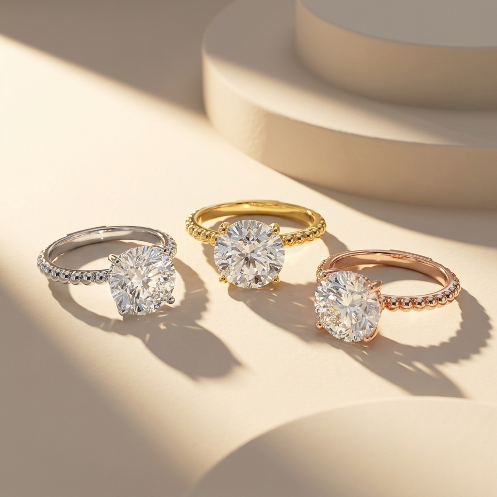 Three tone solitaire rings
Round diamond ring set
White gold solitaire ring
Yellow gold solitaire ring
Rose gold solitaire ring
Beaded band diamond rings
Round engagement rings
Trio of solitaire rings
Luxury diamond ring set
Beaded gold diamond rings