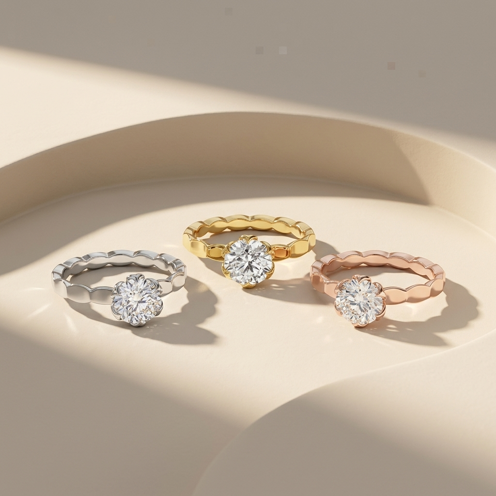 Three tone floral rings
Round solitaire ring set
White gold floral ring
Yellow gold floral ring
Rose gold floral ring
Flower diamond rings
Round engagement rings
Trio of solitaire rings
Luxury floral ring set
Three metal diamond rings