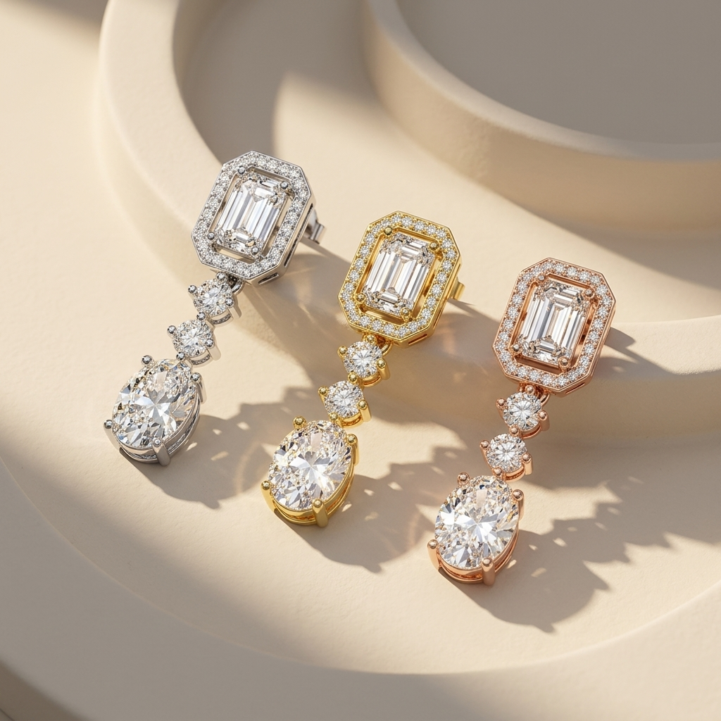White gold emerald and oval diamond drop earring
Yellow gold emerald cut diamond dangle earring
Rose gold oval diamond drop earring design
Luxury tri-tone diamond drop earring collection
Emerald cut halo and oval diamond statement earrings
Fine jewelry multi shape diamond dangle earrings
Premium white yellow and rose gold diamond earrings
Elegant multi stone diamond drop earring collection
Contemporary emerald and oval cut diamond earrings
Luxury tri-color diamond dangle earring collection