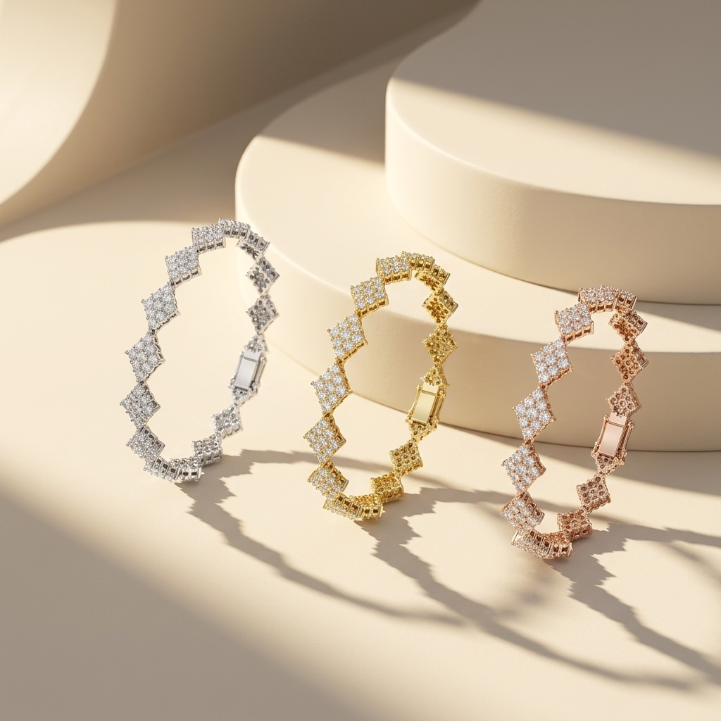Tri-tone floral cluster diamond link bracelet collection
White yellow and rose gold flower diamond bracelets
Luxury geometric floral diamond bracelet trio
Elegant diamond cluster link bracelets in three gold tones
Fine jewelry tri-color floral motif diamond bracelets
Premium flower shape diamond link bracelet collection
White gold yellow gold and rose gold diamond bracelets
Contemporary floral cluster diamond bracelet display
Luxury tri-tone diamond statement bracelet collection
Sparkling geometric flower d