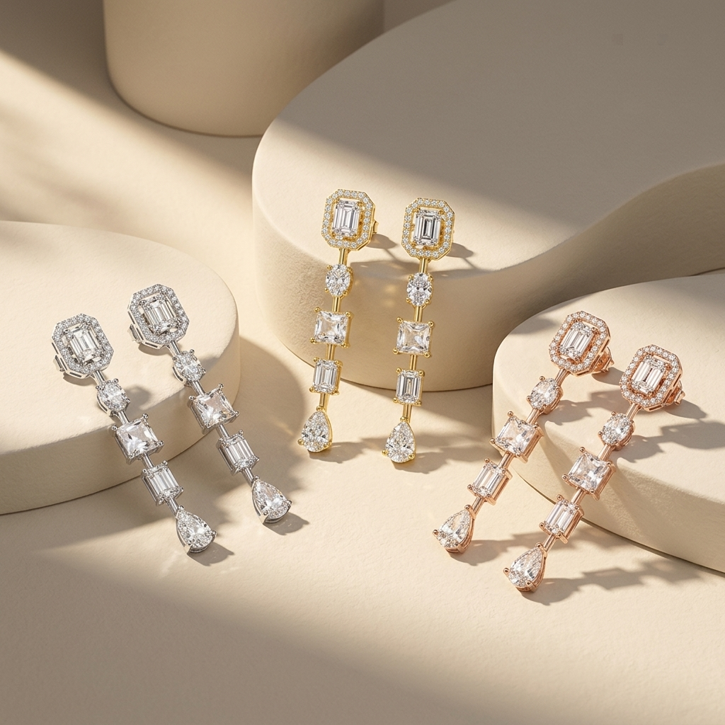 Tri-tone mixed cut diamond drop earring collection
White yellow and rose gold diamond dangle earrings
Luxury multi shape diamond drop earrings in three gold tones
Emerald oval princess and pear cut diamond earrings
Elegant tri-color long diamond dangle earring collection
Fine jewelry mixed shape diamond drop earring set
Premium white gold yellow gold and rose gold earrings
Cascading multi stone diamond drop earrings collection
Luxury geometric mixed cut diamond statement earrings
Tri-tone long diamond drop 