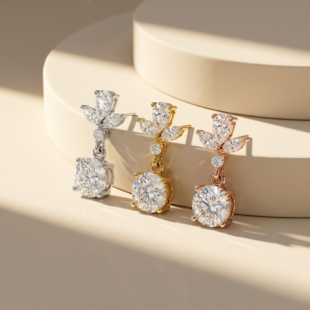 Tri Tone Blossom Drop Earrings Featuring White Yellow And Rose Gold Designs
Elegant Diamond Blossom Earrings Displayed In Three Distinct Gold Finishes
Premium Floral Drop Earrings Crafted With Brilliant Pear And Round Cut Diamonds
Luxury Tri Tone Diamond Earrings Showcasing Timeless Elegance And Sparkle
Fine Jewelry Blossom Drop Earrings Featuring White Yellow And Rose Gold
Sophisticated Diamond Drop Earrings Designed In Three Beautiful Gold Colors
High Quality Tri Tone Floral Earrings Crafted With Brillian