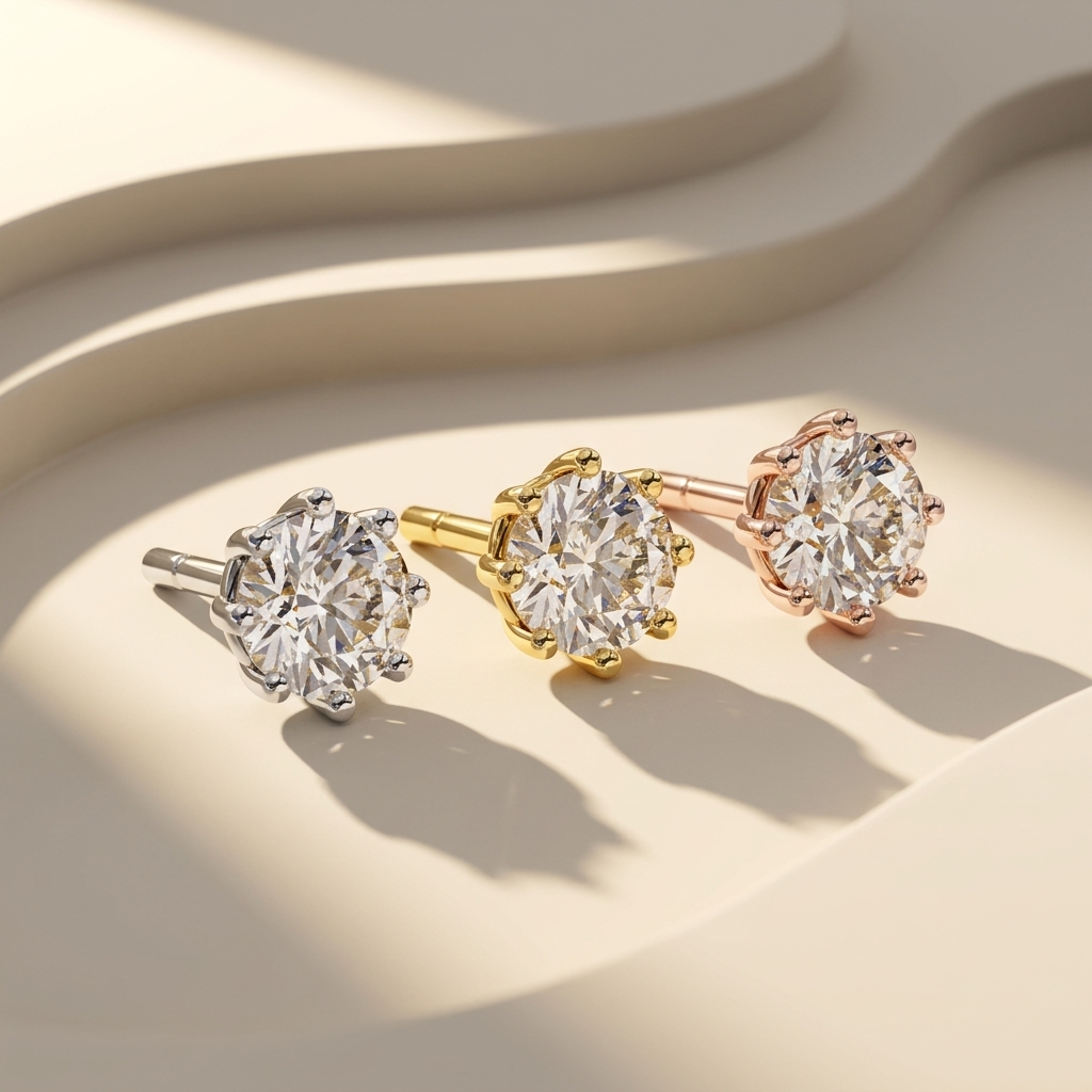 Round Brilliant Diamond Stud Earrings In White Yellow And Rose Gold
Elegant Tri Tone Diamond Earrings Featuring A Classic Six Prong Setting
Premium Solitaire Diamond Studs Showcasing Three Distinct Gold Finishes
Luxury Diamond Earrings Crafted In White Gold Yellow Gold And Rose Gold
Fine Jewelry Tri Tone Stud Earrings With Brilliant Round Cut Diamonds
Beautiful Diamond Stud Earrings Displayed In Three Different Gold Colors
Sophisticated Tri Tone Diamond Earrings Designed For Everyday Elegance
Sparkling Roun