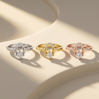 Three arch diamond solitaire rings in white yellow and rose gold
Tricolor round diamond rings with elegant pave arch designs
White yellow and rose gold diamond ring trio on cream display
Luxury solitaire rings featuring round diamonds and curved accents
Three modern gold rings with sculptural oval arch settings
Elegant diamond ring collection displayed under warm studio lighting
Fine jewelry trio with sparkling round diamonds and pave arches
Contemporary tricolor solitaire rings with artistic open arch moti