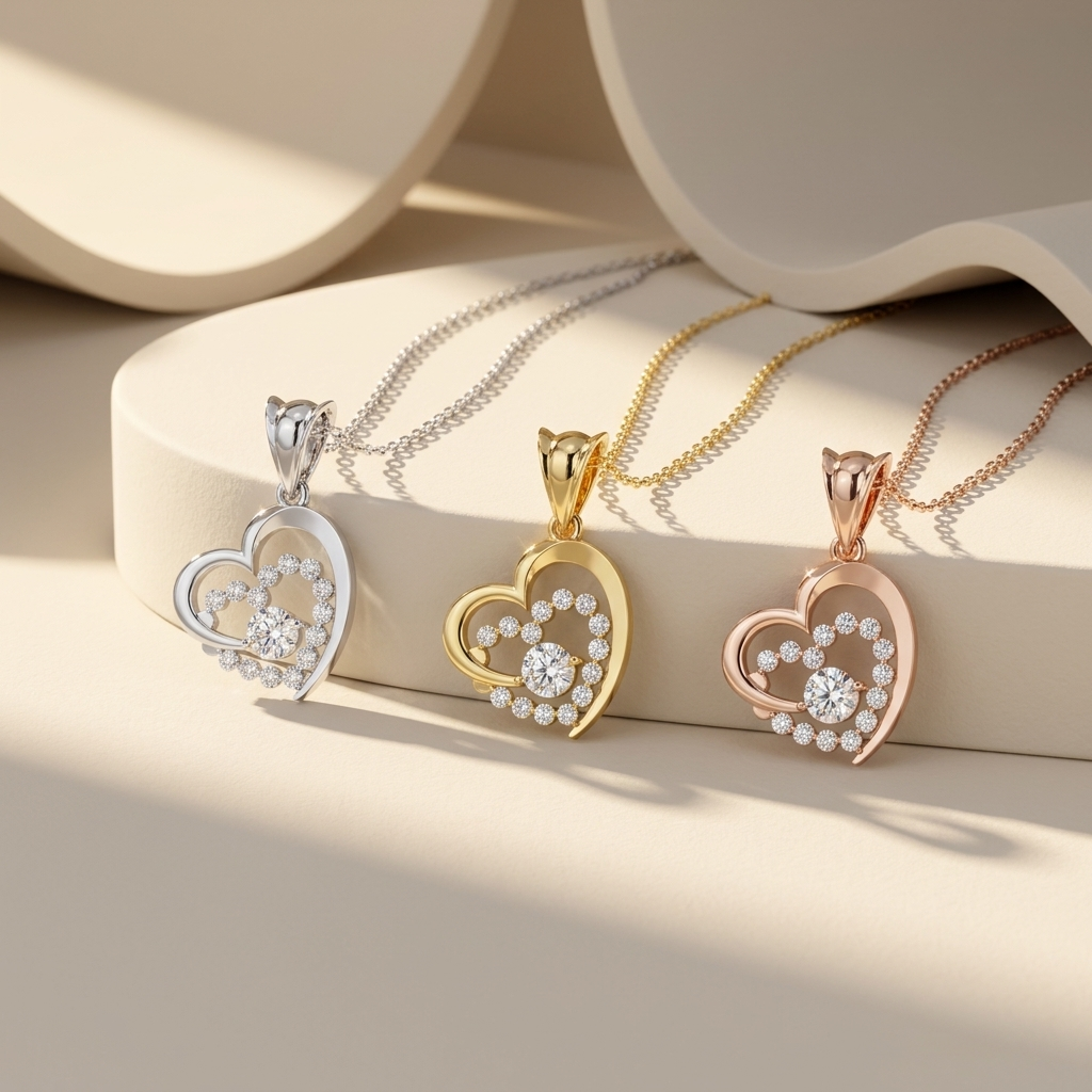Halo heart diamond pendant necklaces in white yellow and rose gold
Tricolor open heart diamond pendant necklace collection
Luxury heart diamond pendants in three gold finishes
Elegant halo heart pendant necklaces with brilliant center diamonds
Fine jewelry tricolor heart diamond necklace showcase
Premium white yellow and rose gold heart pendant collection
Contemporary halo heart diamond pendants on matching chains
Designer tricolor heart necklaces with sparkling diamond accents
Stylish open heart halo diamo