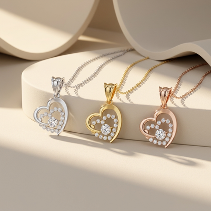 Halo heart diamond pendant necklaces in white yellow and rose gold
Tricolor open heart diamond pendant necklace collection
Luxury heart diamond pendants in three gold finishes
Elegant halo heart pendant necklaces with brilliant center diamonds
Fine jewelry tricolor heart diamond necklace showcase
Premium white yellow and rose gold heart pendant collection
Contemporary halo heart diamond pendants on matching chains
Designer tricolor heart necklaces with sparkling diamond accents
Stylish open heart halo diamo