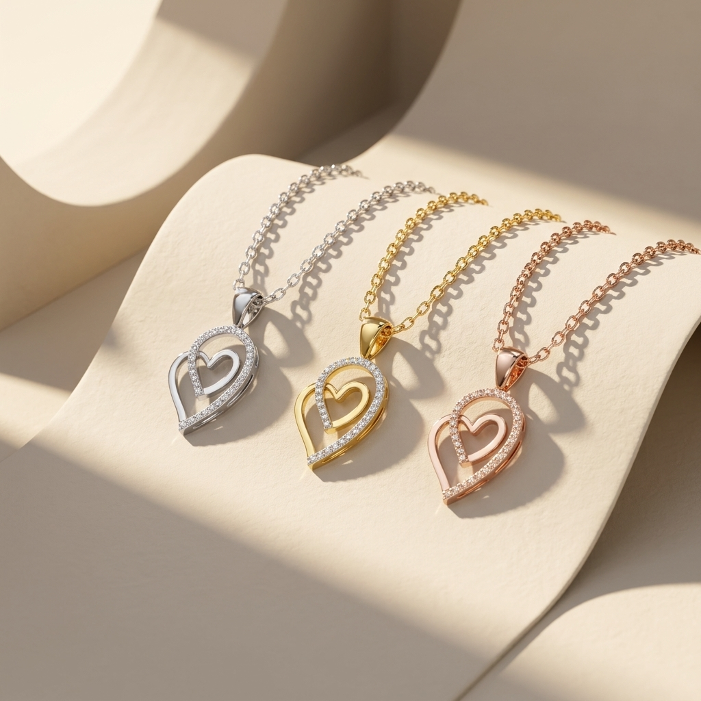 Infinity heart diamond pendant necklaces in white yellow and rose gold
Tricolor infinity heart pendant necklace collection on display
Luxury heart diamond necklaces in three gold finishes
Elegant infinity inspired heart pendants with diamond accents
Fine jewelry tricolor heart pendant necklace showcase
Premium yellow white and rose gold heart diamond necklaces
Contemporary infinity heart pendant necklace trio
Designer heart shaped diamond pendant collection close up
Sparkling tricolor infinity heart necklac