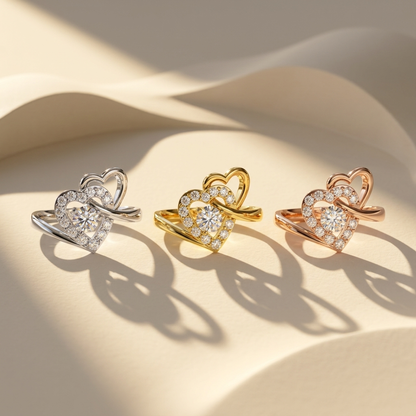 Interlocking heart halo diamond rings in white yellow and rose gold
Tricolor heart halo statement ring collection
Luxury intertwined heart diamond rings in three elegant gold finishes
Fine jewelry tricolor interlocking heart diamond ring showcase
Premium white yellow and rose gold heart halo ring collection
Contemporary interlocking heart rings with brilliant round center diamonds
Designer tricolor heart halo statement ring trio
Elegant intertwined heart diamond rings with pavé halo accents
Stylish tricolor