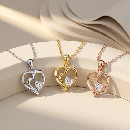 Open double heart solitaire diamond pendant necklaces in white yellow and rose gold
Tricolor open double heart pendant necklace collection
Luxury double heart diamond pendants in three elegant gold finishes
Fine jewelry tricolor heart pendant collection with heart shaped solitaire diamonds
Premium white yellow and rose gold open heart diamond necklace collection
Contemporary double heart pendants featuring heart cut solitaire diamonds
Designer tricolor open double heart pendant necklace trio
Elegant layered