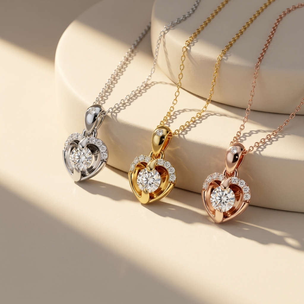 Open petal solitaire diamond heart pendants in white, yellow and rose gold
Tricolor heart inspired diamond pendant necklace collection
Luxury open petal heart diamond pendants in three gold finishes
Fine jewelry tricolor heart blossom solitaire pendant showcase
Premium white, yellow and rose gold heart diamond necklace collection
Contemporary open petal heart pendants with round brilliant solitaire diamonds
Designer tricolor heart blossom diamond pendant trio
Elegant heart inspired pendant necklaces with pa