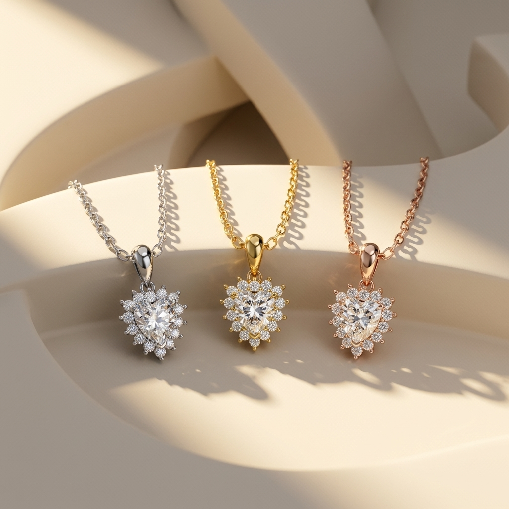 Radiant heart halo diamond pendant necklaces in white yellow and rose gold
Tricolor heart halo diamond pendant necklace collection
Luxury heart shaped halo diamond pendants in three gold finishes
Elegant radiant heart diamond necklaces with matching chains
Fine jewelry tricolor halo heart pendant showcase
Premium white yellow and rose gold heart halo pendant collection
Contemporary radiant heart diamond necklaces with brilliant center stones
Designer tricolor heart halo pendant necklace trio
Sparkling heart
