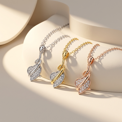 Twisted heart diamond accent pendant necklaces in white yellow and rose gold
Tricolor twisted ribbon heart pendant necklace collection
Luxury twisted heart diamond pendants in three gold finishes
Elegant ribbon style heart necklaces with sparkling diamond accents
Fine jewelry tricolor twisted heart pendant showcase
Premium white yellow and rose gold twisted heart pendant collection
Contemporary twisted ribbon heart diamond necklaces on matching chains
Designer tricolor twisted heart pendant necklace trio
Sp