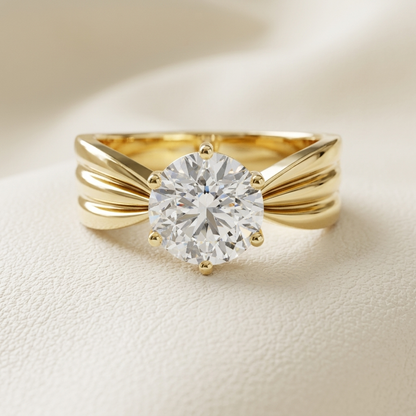 Yellow gold twisted solitaire diamond ring featuring a brilliant round center diamond.
Elegant twisted band diamond ring crafted in polished yellow gold.
Luxury yellow gold solitaire ring with a contemporary twisted shank design.
Fine jewelry twisted solitaire diamond ring showcasing a brilliant round-cut diamond.
Contemporary yellow gold engagement-style ring with a sleek twisted band.
Premium twisted yellow gold diamond ring with a classic six-prong solitaire setting.
Designer yellow gold solitaire diamon