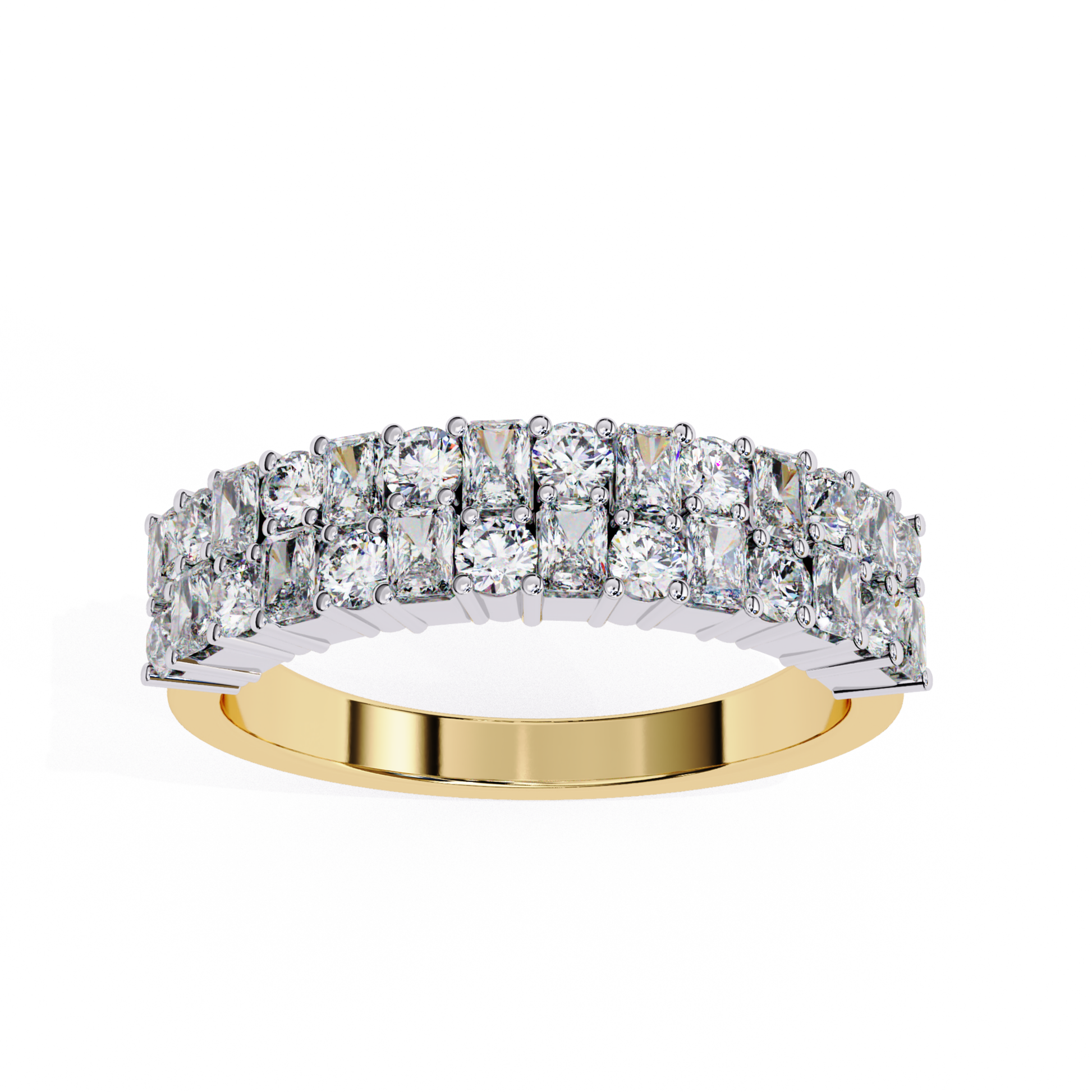 Yellow gold two row mixed cut diamond anniversary band
Luxury mixed cut diamond band with round and princess diamonds
Elegant two row diamond anniversary band in yellow gold
Fine jewelry mixed cut diamond band with shared prong setting
Sparkling yellow gold two row diamond band for women
Premium round and princess cut diamond anniversary ring
Designer mixed cut diamond band with double row setting
Modern yellow gold mixed cut diamond wedding band
Timeless two row mixed cut diamond band
Classic yellow gold r