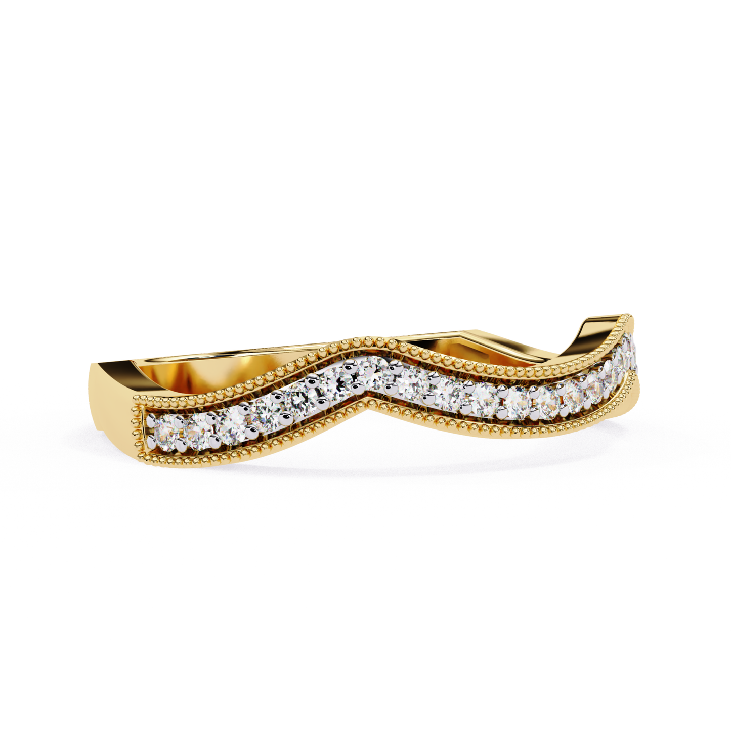 Wave style diamond band in yellow gold