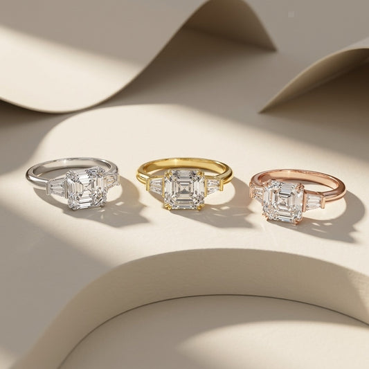 Asscher Cut Three Stone Lab Grown Diamond Engagement Ring
