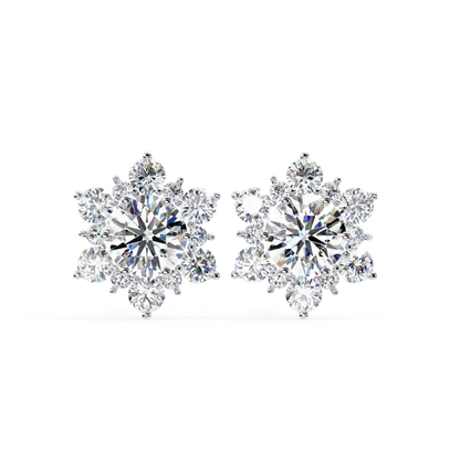 White gold round diamond stud earrings with outer diamond arrangement