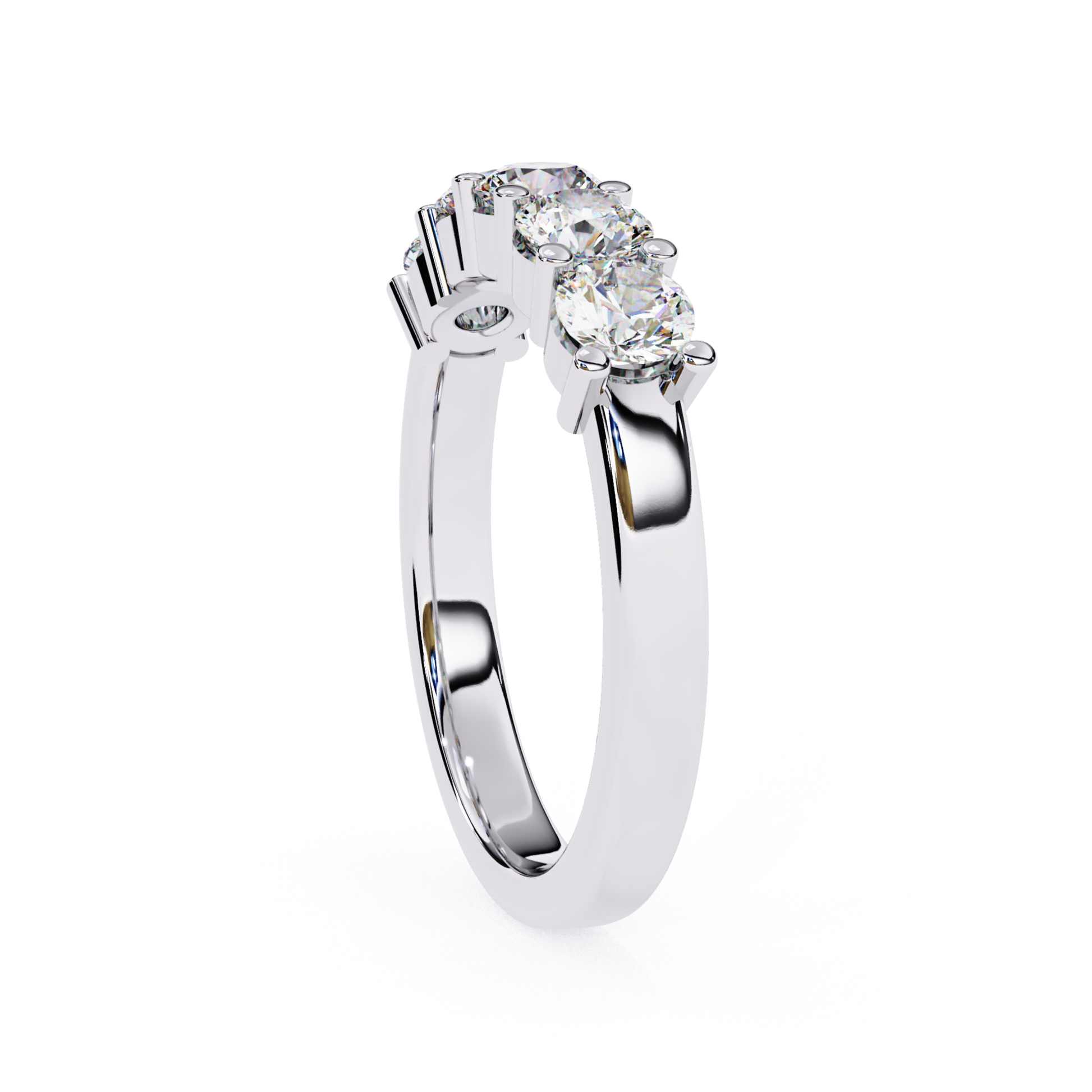 White gold ring side profile view
White gold band with raised diamonds
Side angle white gold diamond ring
Profile view white gold ring design
White gold band showing diamond setting
Side view of white gold diamond band
White gold ring with visible prong work
Profile design of white gold band
Side detail of white gold diamond ring
White gold band side structure