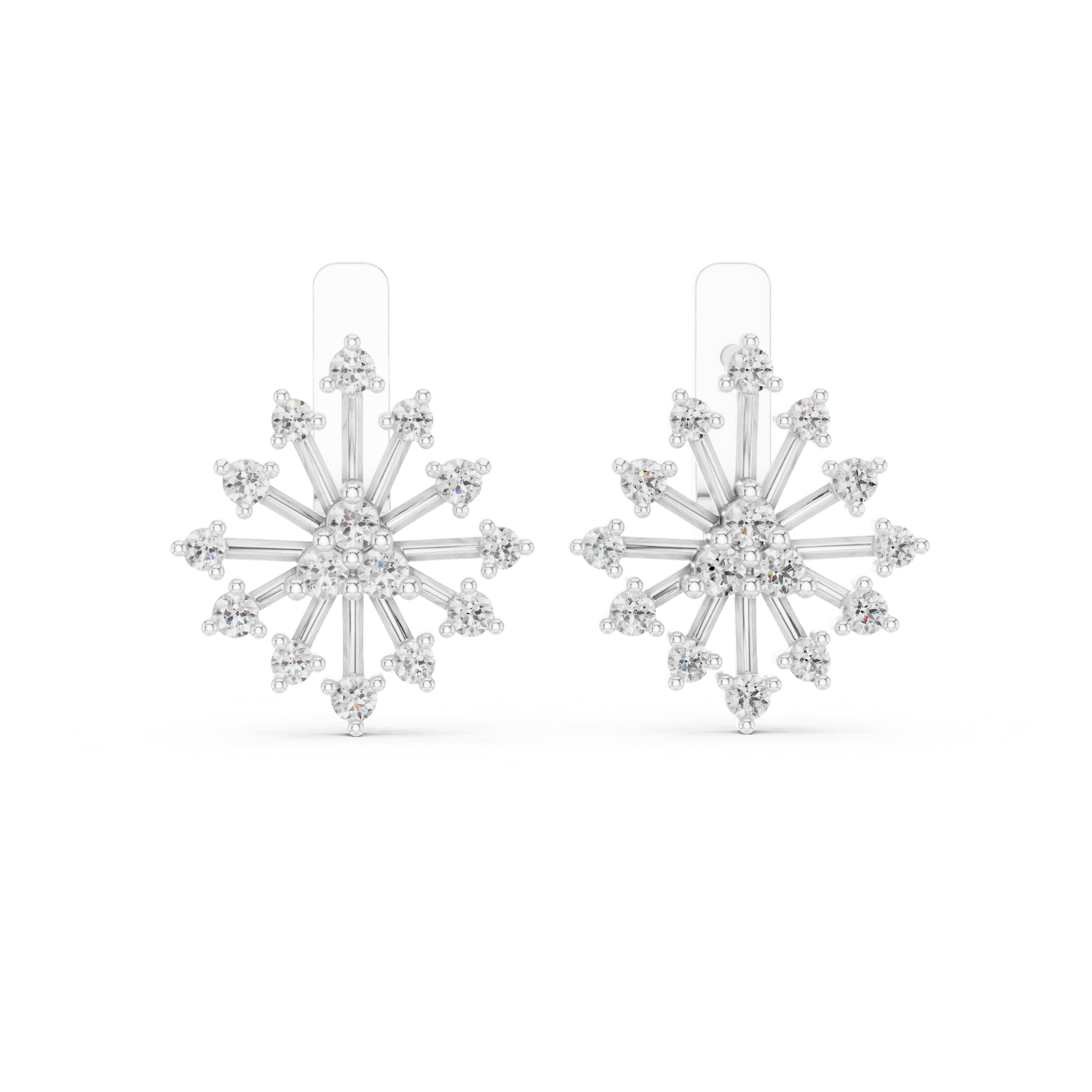 White gold diamond sunburst earrings front view
White gold diamond starburst earrings pair design
Round diamond cluster earrings white gold setting
Sunburst diamond earrings white gold front angle
Floral diamond stud earrings white gold design
Geometric diamond earrings white gold close view
Round diamond multi stone earrings white gold
Elegant diamond sunburst earrings white gold pair
Minimal diamond cluster earrings white gold front
Prong diamond stud earrings white gold design