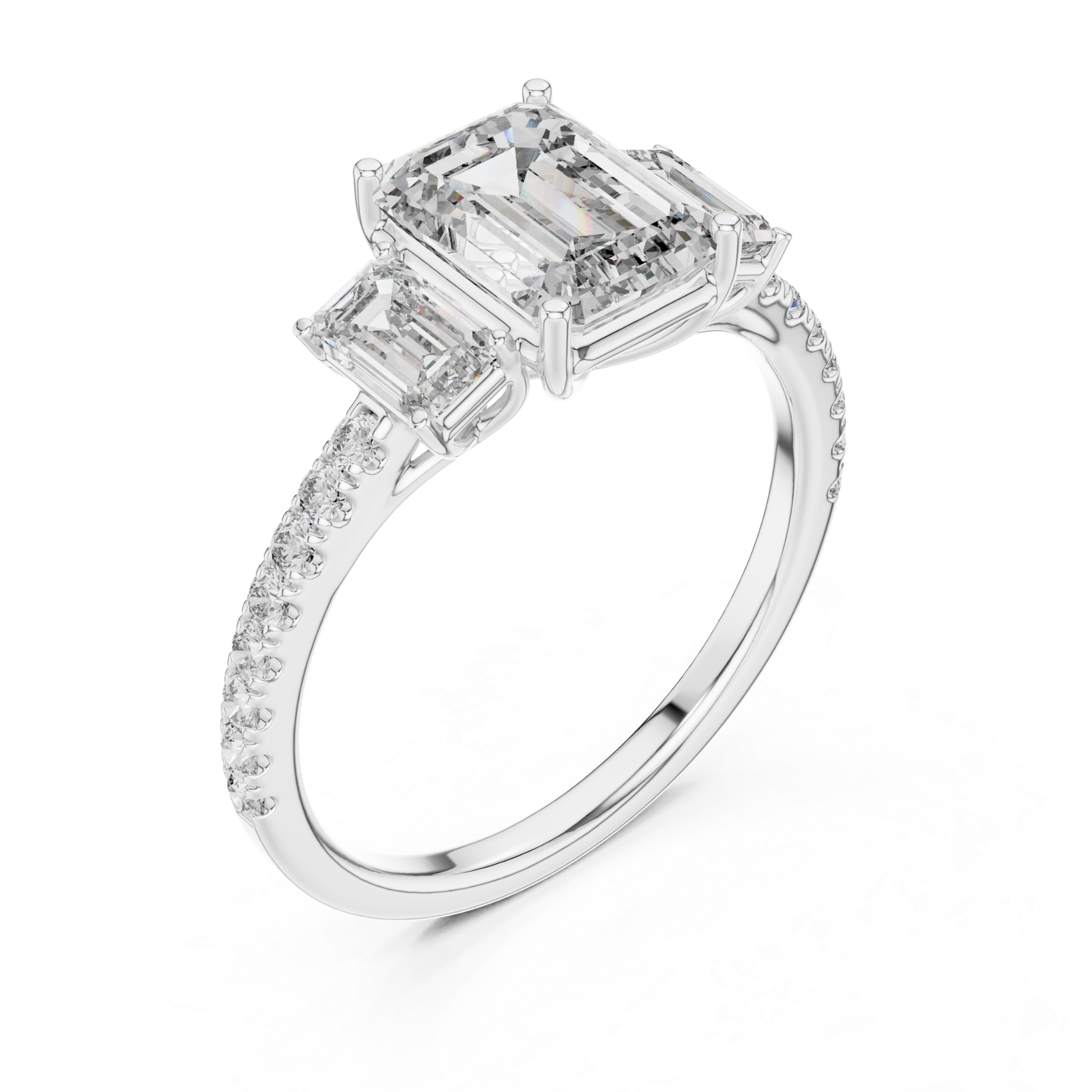 White gold emerald cut diamond ring with side diamonds
Emerald cut three stone diamond ring angled view
White gold diamond ring with emerald center stone
Three stone emerald diamond ring with accented band
Emerald cut diamond ring in white gold view
White gold ring featuring emerald and baguette diamonds
Emerald diamond ring with prong setting and stones
White gold three stone diamond ring with slim band
Emerald cut center diamond ring with accents
White gold diamond ring showcasing emerald cut stones