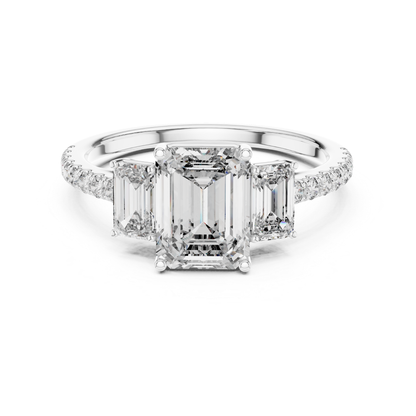 Emerald cut three stone diamond ring in white gold
White gold emerald diamond engagement ring with side stones
Emerald cut diamond ring with pave band in white gold
Three stone emerald diamond ring front view
White gold ring with emerald cut center diamond
Emerald cut lab diamond ring with tapered side stones
Minimal white gold emerald diamond engagement ring
Pave band emerald cut three stone ring
Classic emerald cut diamond ring in white gold
White gold three stone ring with emerald diamonds