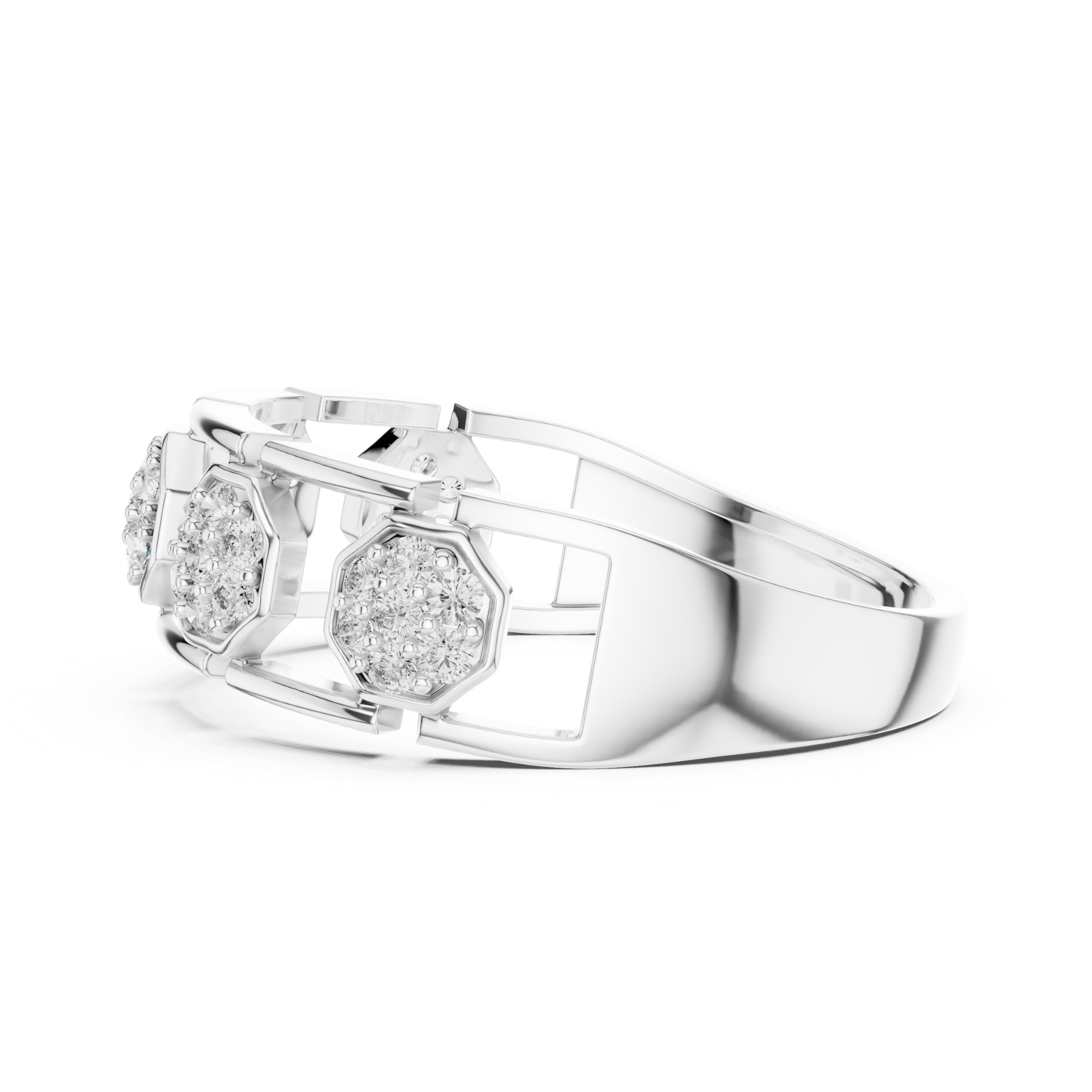 White gold hexagon diamond link ring side view
Side profile white gold geometric cluster ring
White gold open link diamond band ring
Modern white gold hexagon motif fashion ring
White gold connected diamond station ring
Contemporary white gold openwork band ring
White gold structured hexagon diamond ring
Elegant white gold geometric link band
Round diamond white gold designer ring profile
White gold architectural diamond fashion ring