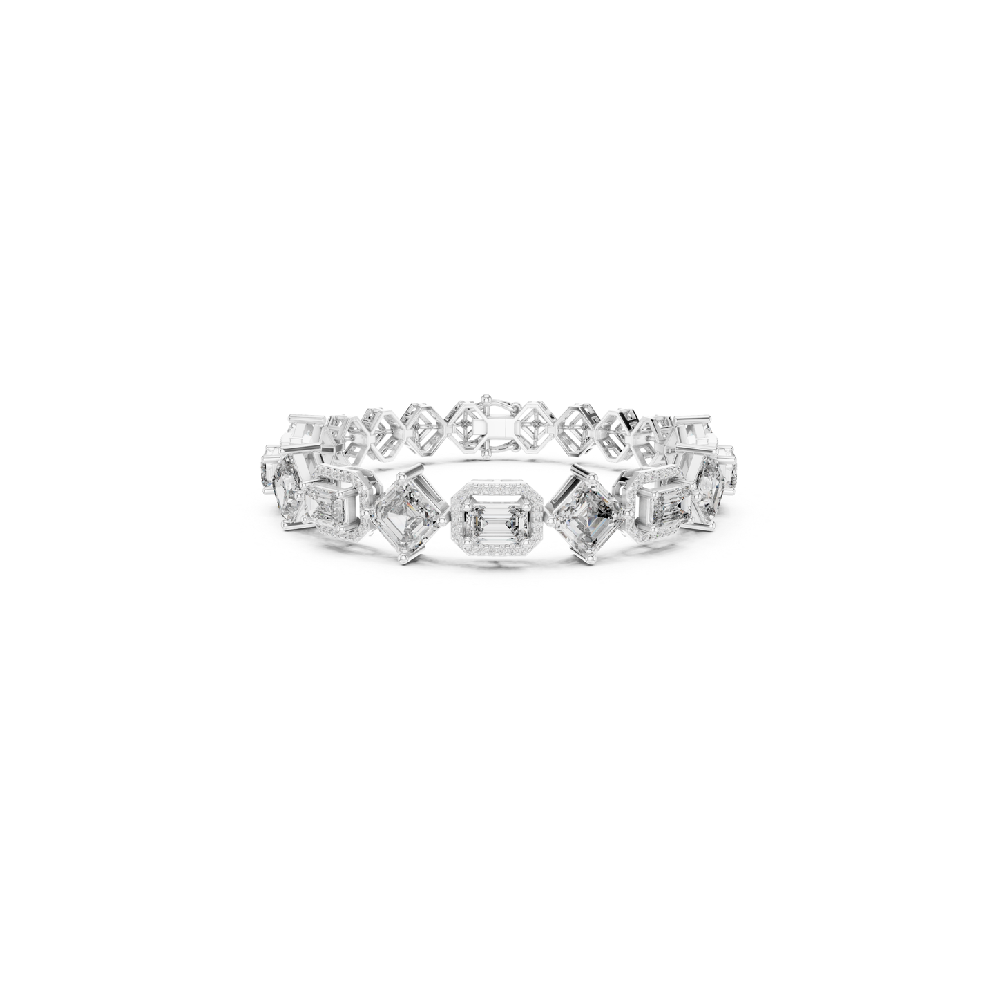 White gold multi shape diamond halo tennis bracelet
Fancy cut diamond tennis bracelet in white gold
Asscher and emerald cut diamond bracelet design
Luxury white gold bracelet with halo diamonds
Geometric diamond tennis bracelet for women
White gold statement bracelet with fancy diamonds
Elegant mixed shape diamond bracelet jewelry
Premium diamond bracelet with halo settings
Modern white gold diamond tennis bracelet
Fine jewelry multi cut diamond bracelet