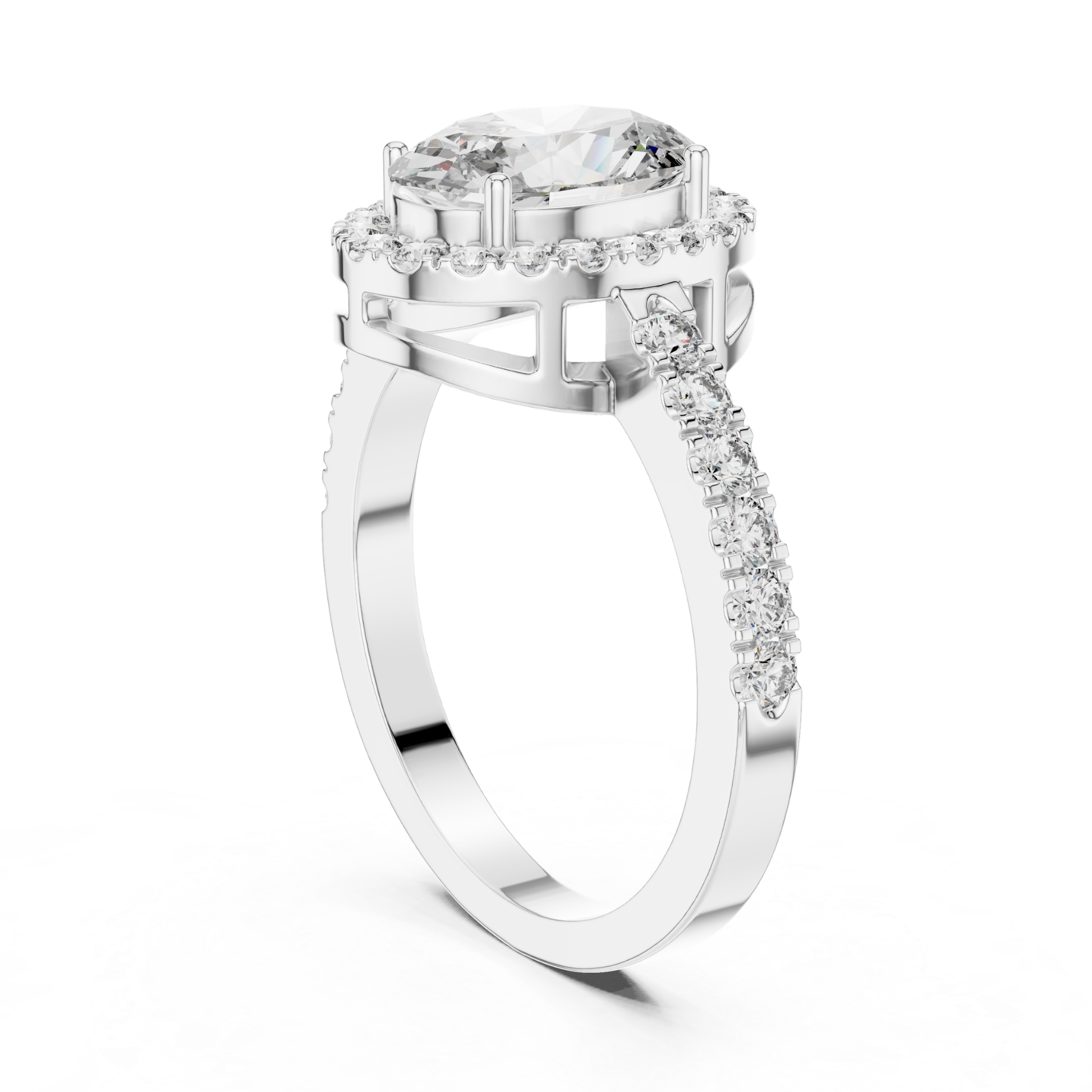 White gold oval halo diamond ring rear angle view
Rear angle of oval halo diamond ring
White gold oval halo ring with open gallery
Oval diamond halo ring with pavé band
White gold oval center diamond halo ring
Lab grown oval halo diamond ring
White gold ring with oval halo setting
Rear profile of oval halo engagement ring
White gold polished oval halo ring
Oval halo diamond ring with accent diamonds