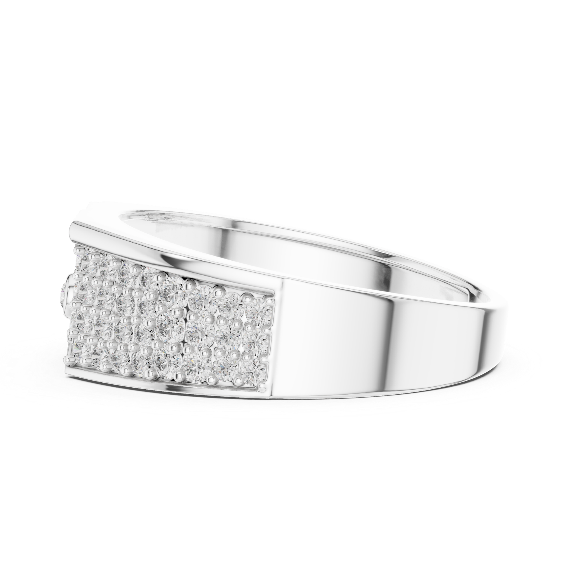 White gold pave diamond band ring back view
Back profile white gold diamond statement ring
White gold wide band with pave diamonds
Modern white gold diamond ring rear angle
Contemporary white gold pave diamond band
White gold luxury ring with diamond rows
Elegant white gold rear view diamond ring
White gold geometric pave diamond profile
Bold white gold fashion ring back detail
White gold designer band with pave diamonds