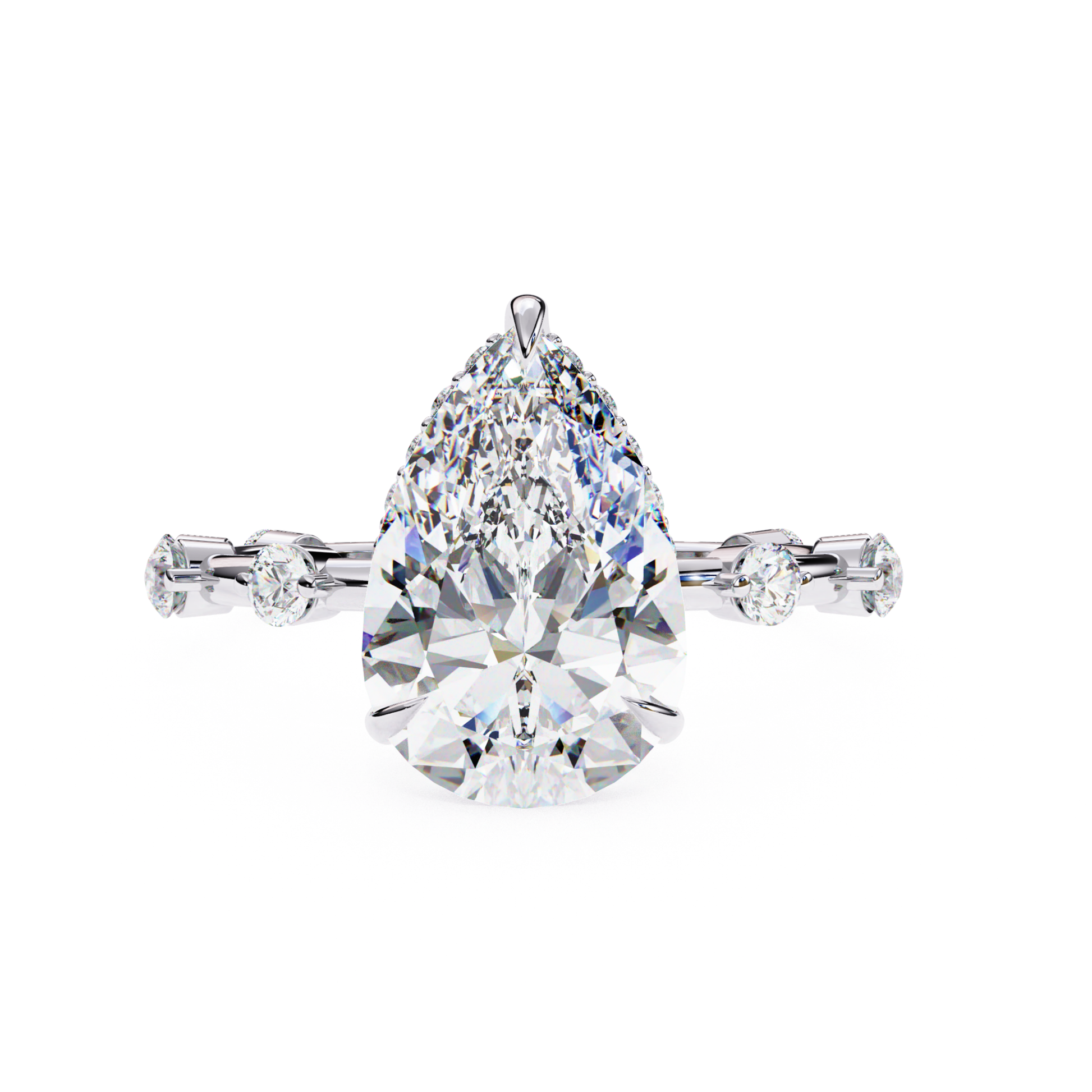 Pear Cut Diamond Hidden Halo Ring In White Gold
White Gold Pear Diamond Solitaire Ring
Pear Shape Diamond Ring With Round Side Stones
White Gold Ring With Pear Cut Center Diamond
Four Prong Pear Diamond Ring In White Gold
Front View Pear Cut Diamond Hidden Halo Ring
White Gold Diamond Ring With Pear Solitaire
Contemporary Pear Shape Diamond Ring
Pear Cut Engagement Ring With Diamond Band
White Gold Pear Diamond Ring Front View
