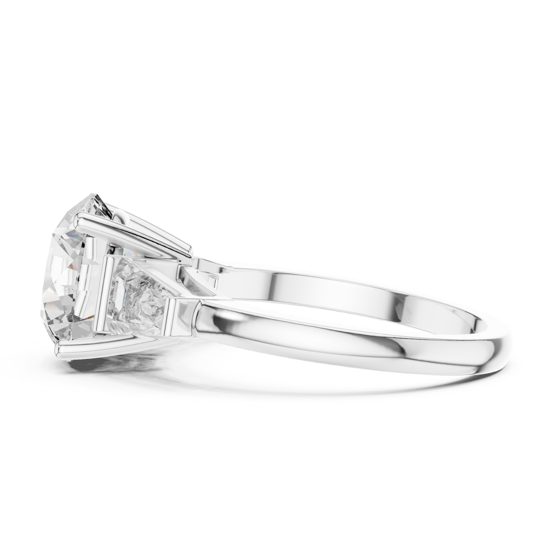 White gold round brilliant three stone ring side view
Side view of round brilliant three stone ring
White gold round brilliant ring with trapezoid side stones
Round brilliant diamond ring with elevated setting
White gold three stone ring profile
Lab grown round brilliant three stone ring
White gold ring with tapered side diamonds
Side profile of round brilliant engagement ring
White gold polished three stone diamond ring
Round brilliant ring with open gallery setting