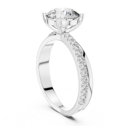 Side view white gold round diamond cathedral ring
Round diamond cathedral ring with white gold pave band
White gold engagement ring with raised round diamond
Side profile round diamond ring in white gold
White gold solitaire ring with pave diamond band
Elegant round diamond cathedral setting ring
White gold round diamond ring with side diamonds
Four prong round diamond ring in white gold
Minimal white gold cathedral engagement ring
White gold pave band with round solitaire diamond
