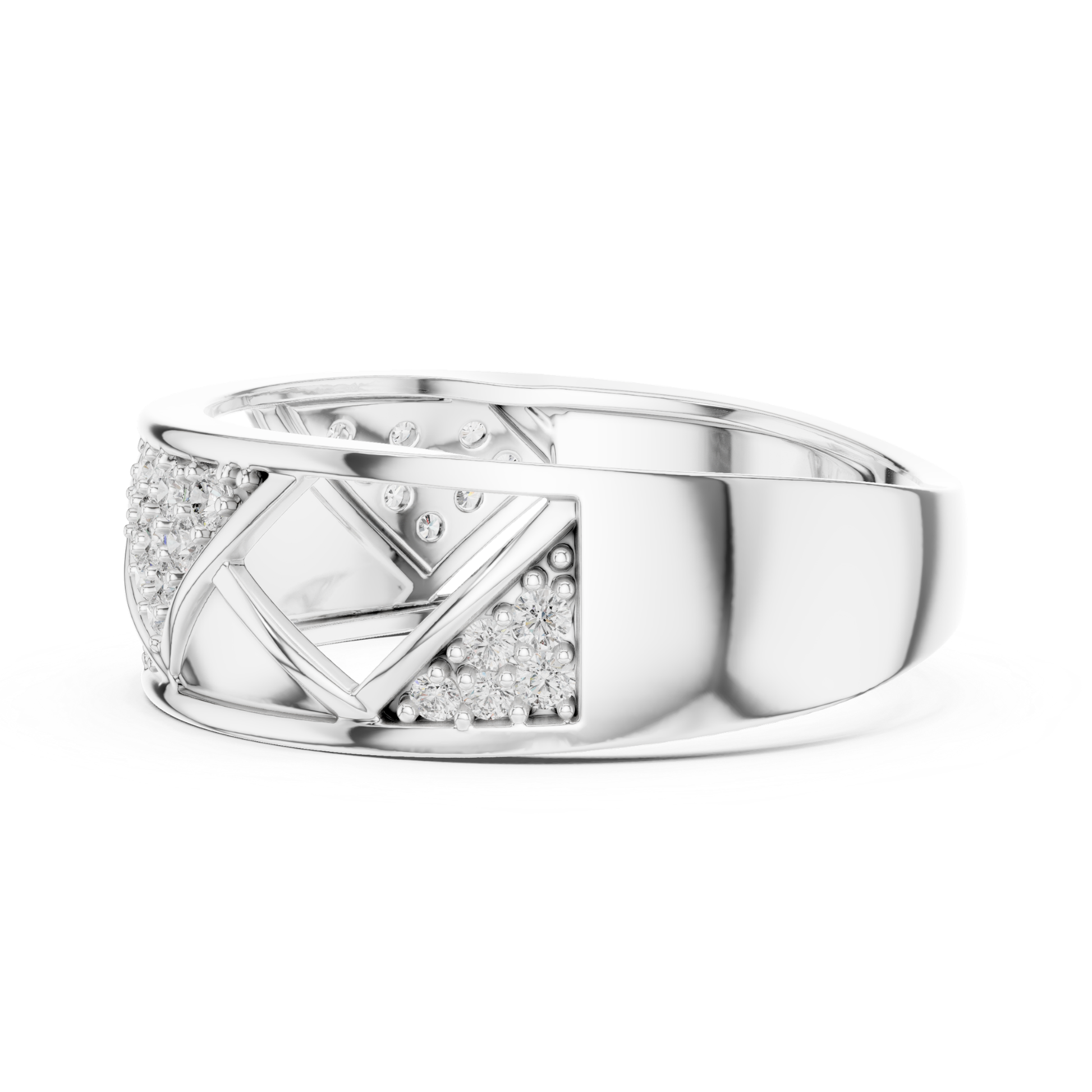 White gold geometric ring with round diamond accents
Modern white gold diamond band ring for women
Elegant white gold open pattern diamond ring
White gold designer ring with pave round diamonds
Luxury white gold statement ring with diamonds
Unique white gold criss cross diamond ring
Fine jewelry white gold diamond fashion band
Stylish white gold diamond ring closeup view
Handmade white gold round diamond ring design
White gold wide band ring with diamond details