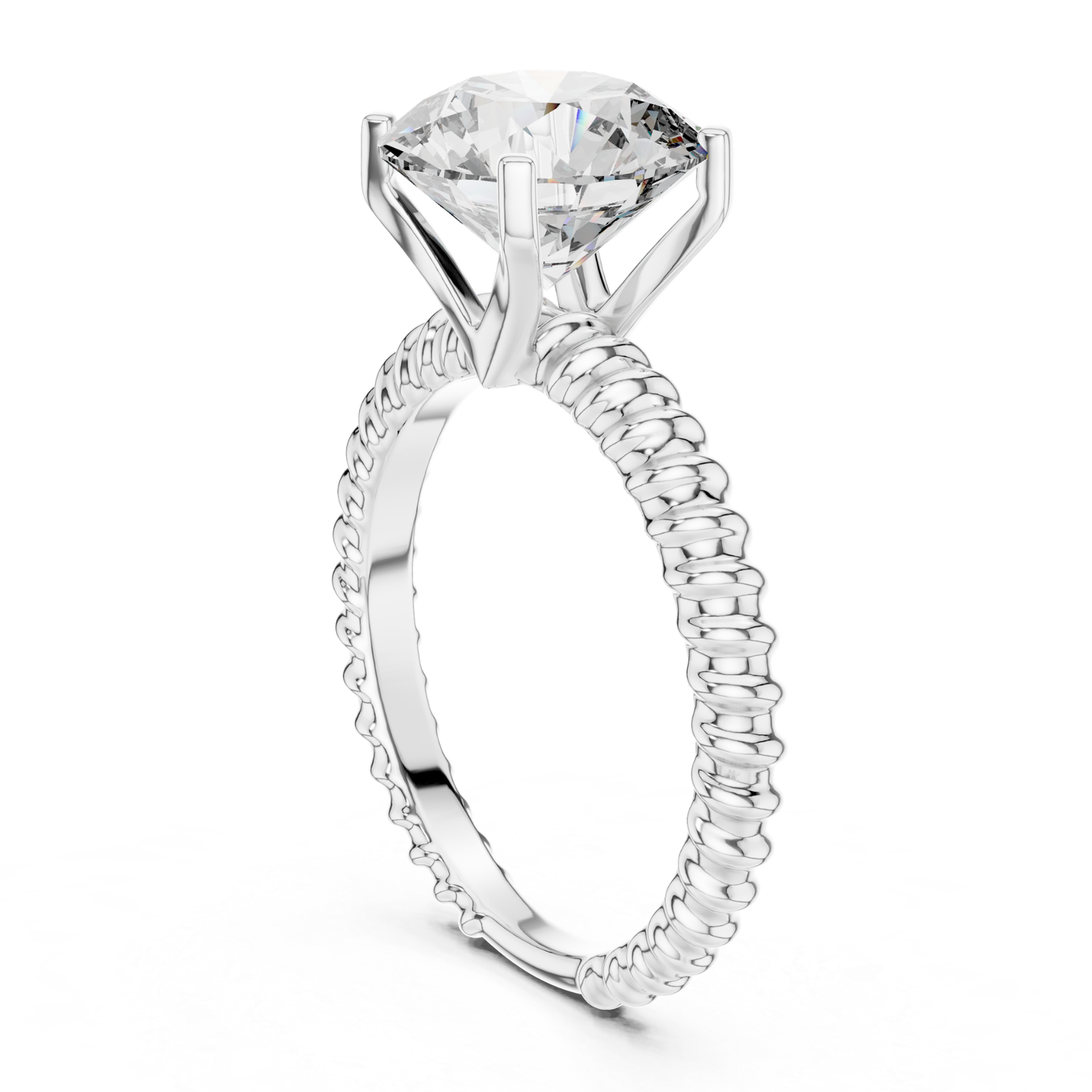 White gold round cut diamond rope band profile view
Side profile of white gold solitaire diamond ring
White gold ring with open prong basket setting
Round diamond rope band engagement ring profile
Four prong white gold round diamond ring
Raised round diamond white gold ring side view
Rope texture white gold solitaire ring profile
Open gallery round diamond white gold ring
White gold round diamond ring with rope shank
Classic white gold solitaire side profile ring