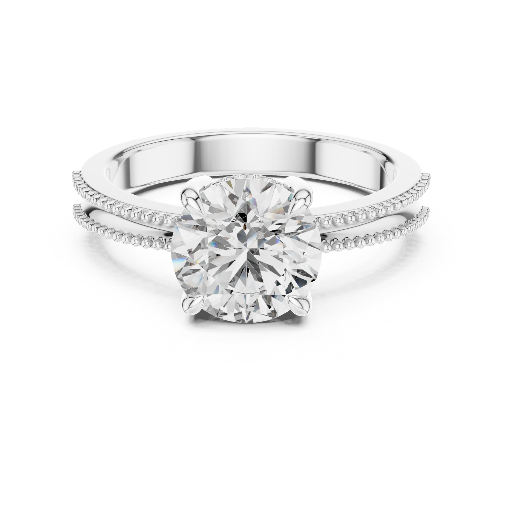 White gold round cut diamond split beaded band ring
White gold solitaire ring with split beaded shank
Round diamond engagement ring with split band
Four prong round diamond white gold ring
White gold split shank solitaire diamond ring
Double beaded band round diamond ring
Round brilliant diamond split band white gold ring
White gold ring with twin beaded shank
Classic round diamond split band engagement ring
White gold round solitaire split band ring
