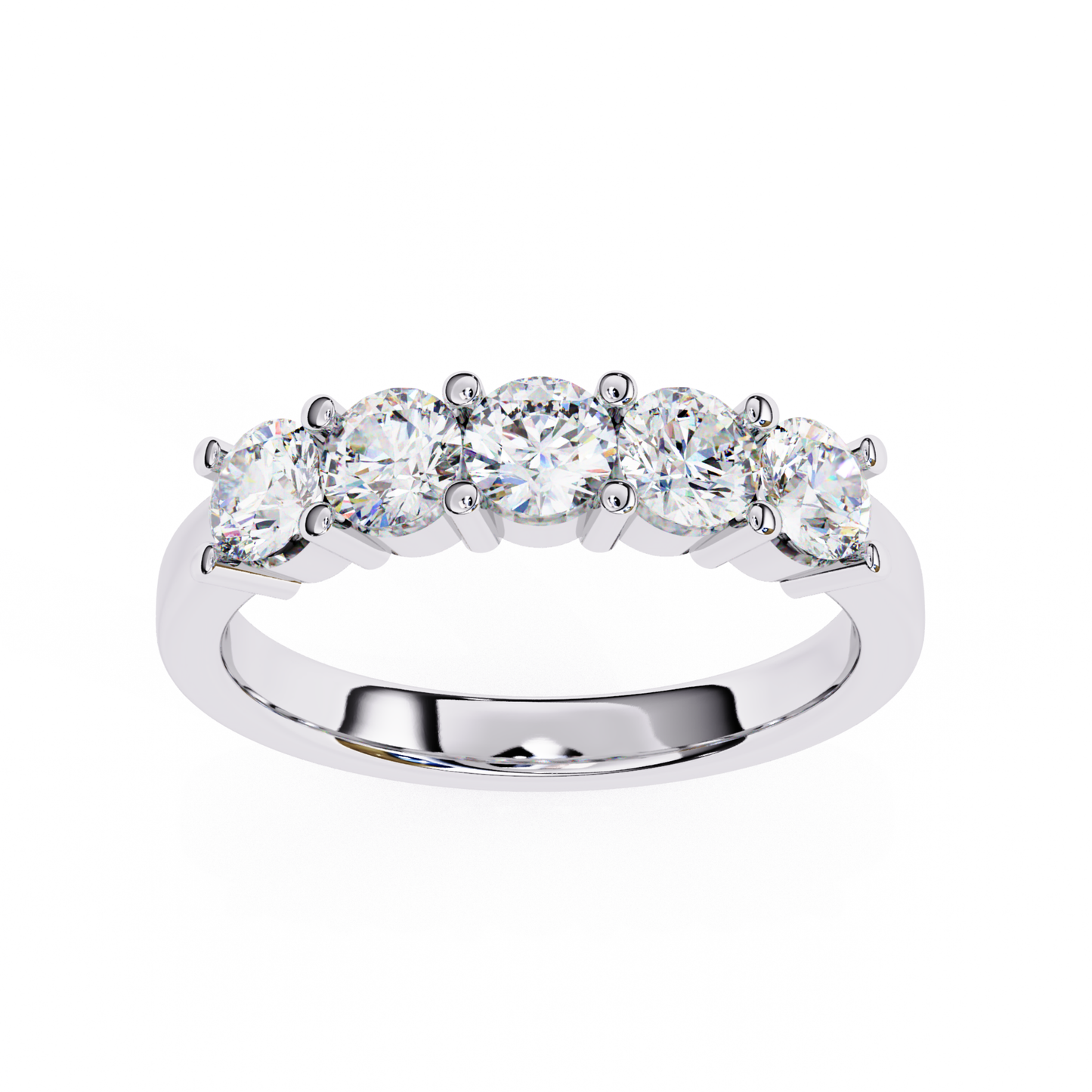 White gold band with round diamonds
Round diamond row set on white gold ring
Front view white gold diamond band
Top view round diamond ring design
White gold ring with multiple round diamonds
Prong set round diamonds on white gold band
Close view of round diamonds on ring
Polished white gold ring with diamonds
Classic white gold band featuring round diamonds
Simple white gold ring with diamond row