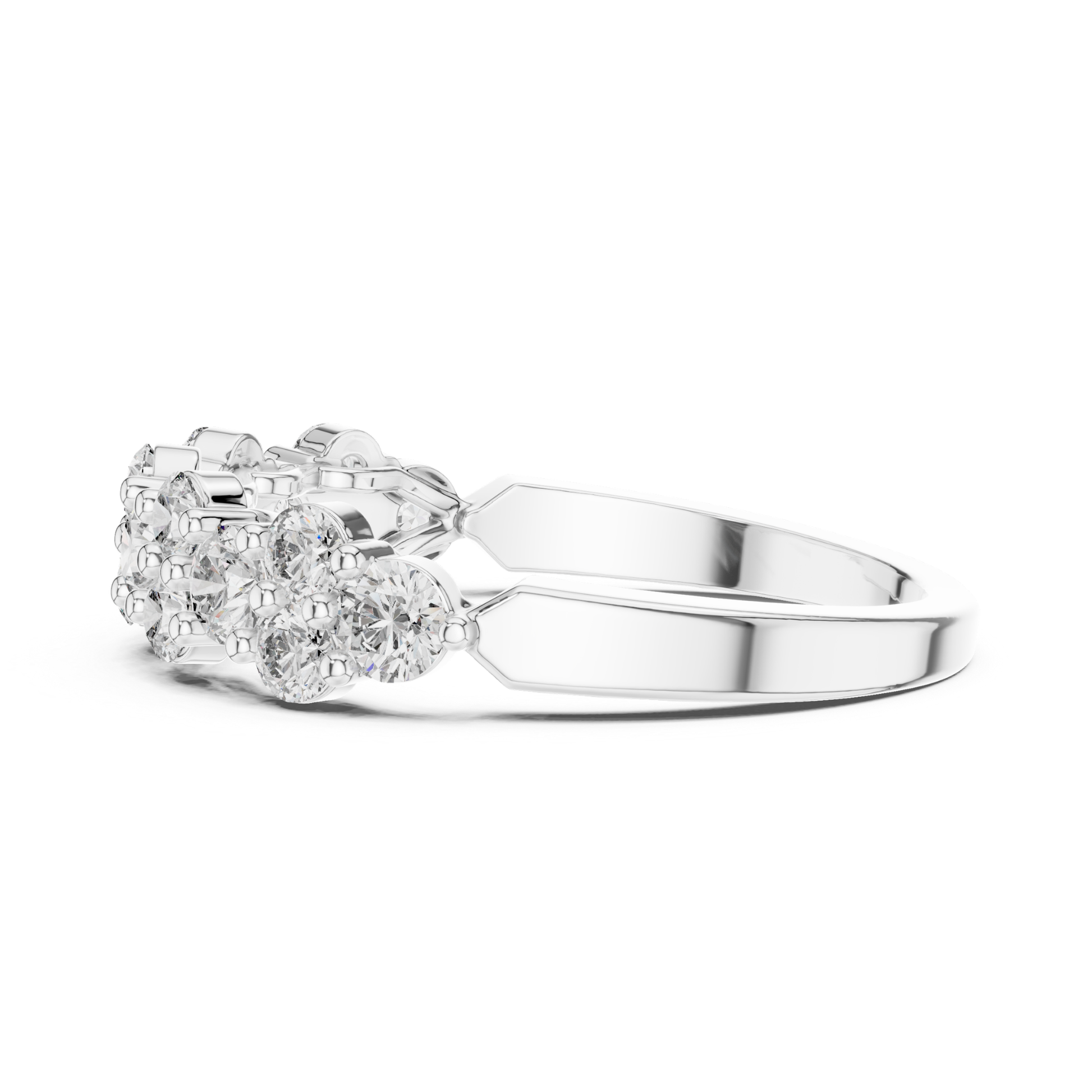 Angled view white gold diamond cluster band ring
White gold round diamond band angled profile
Diamond cluster wedding band angled view
White gold multi diamond ring close view
Round diamond stackable band angled style
Shared prong diamond band white gold ring
White gold floral diamond ring angled view
Minimal diamond cluster band white gold
Round diamond anniversary band white gold ring
White gold diamond statement band angled view