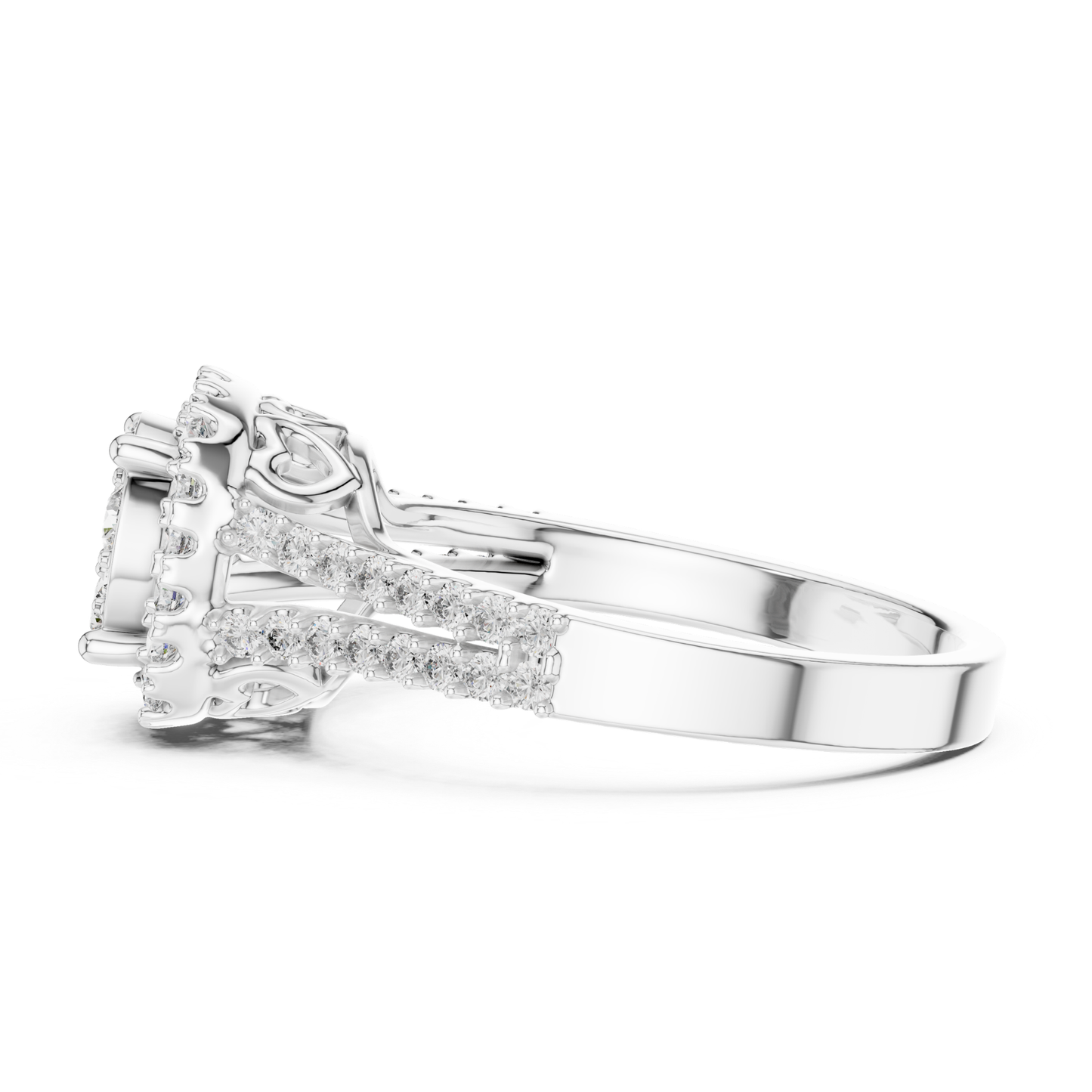 Side profile white gold round diamond halo ring
White gold round diamond halo ring side view
Round diamond cluster ring in white gold view
White gold halo ring with round diamonds profile
Split shank white gold diamond ring side angle
White gold round diamond cluster ring side view
Luxury white gold halo engagement ring profile
White gold ring with round diamond pave shank
Elegant white gold cluster halo ring perspective
Premium white gold round diamond ring view