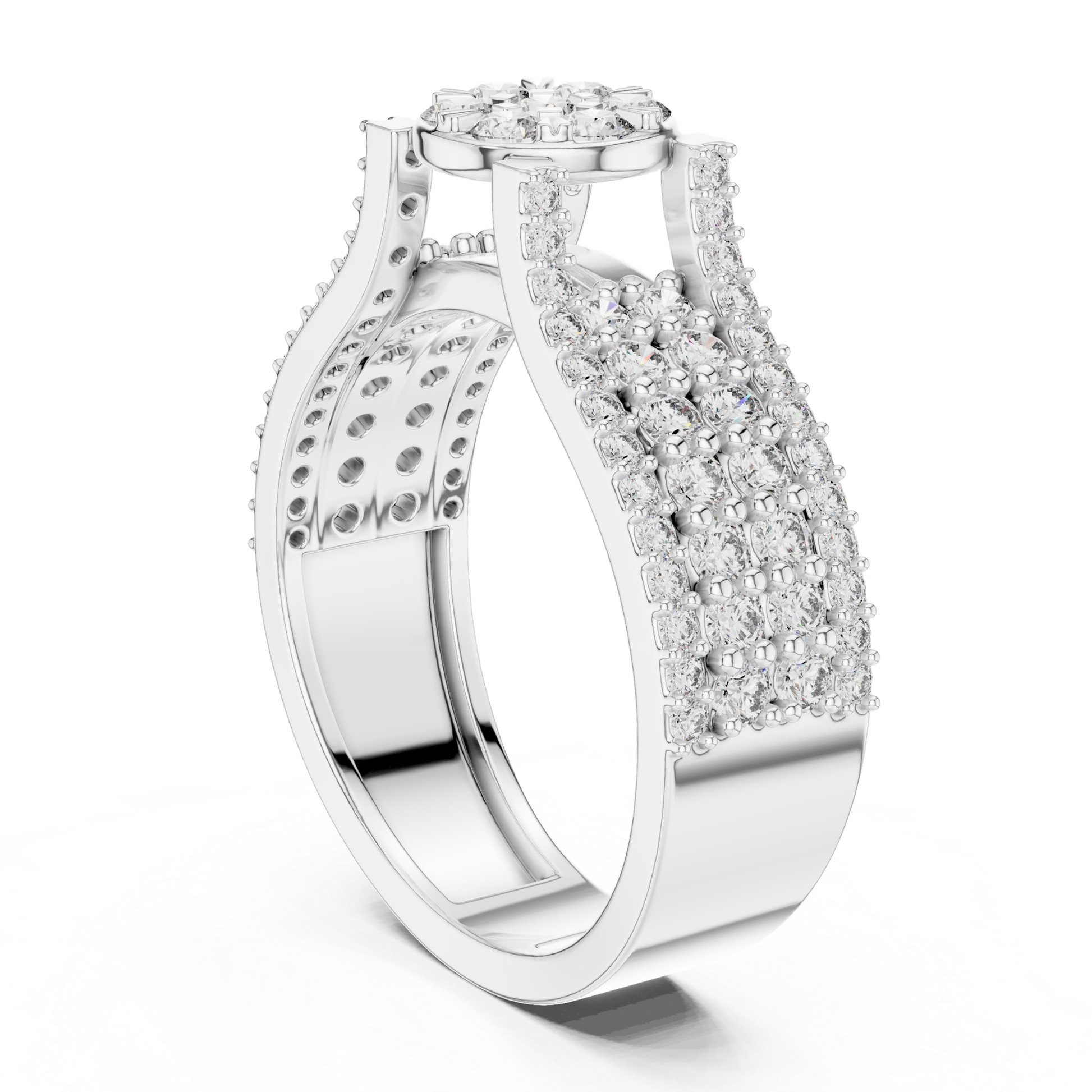 Back angle round diamond cluster ring in white gold
White gold diamond cluster ring rear view
Floral diamond ring back profile in white gold
Round diamond flower cluster ring rear angle
White gold ring with round diamond cluster back view
Multi diamond cluster ring with pave details rear view
White gold floral diamond ring back profile
Pave diamond band with round cluster center rear angle
Classic round diamond cluster ring back view
White gold diamond flower ring rear profile