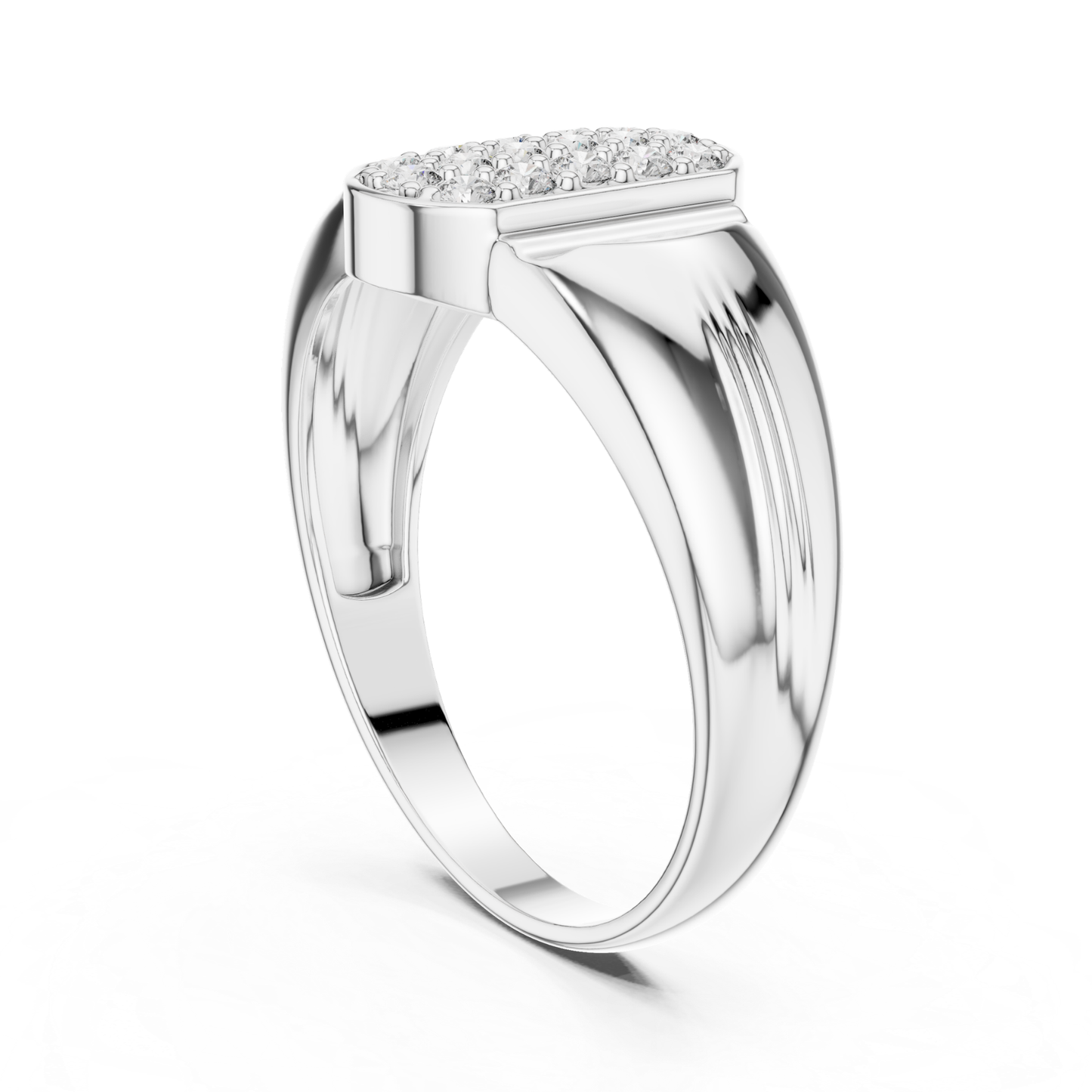 White gold diamond signet ring
Rear angled view of diamond cluster ring in white gold
White gold cluster ring with tapered band rear profile
Polished white gold ring with raised top rear view
Round cut diamond ring with rear angled white gold band
White gold fashion ring with bold rear design
Elegant rear angled view of white gold cluster ring
Modern white gold signet ring with side profile
Luxury white gold diamond ring with polished rear finish
White gold multi diamond ring with tapered rear shank