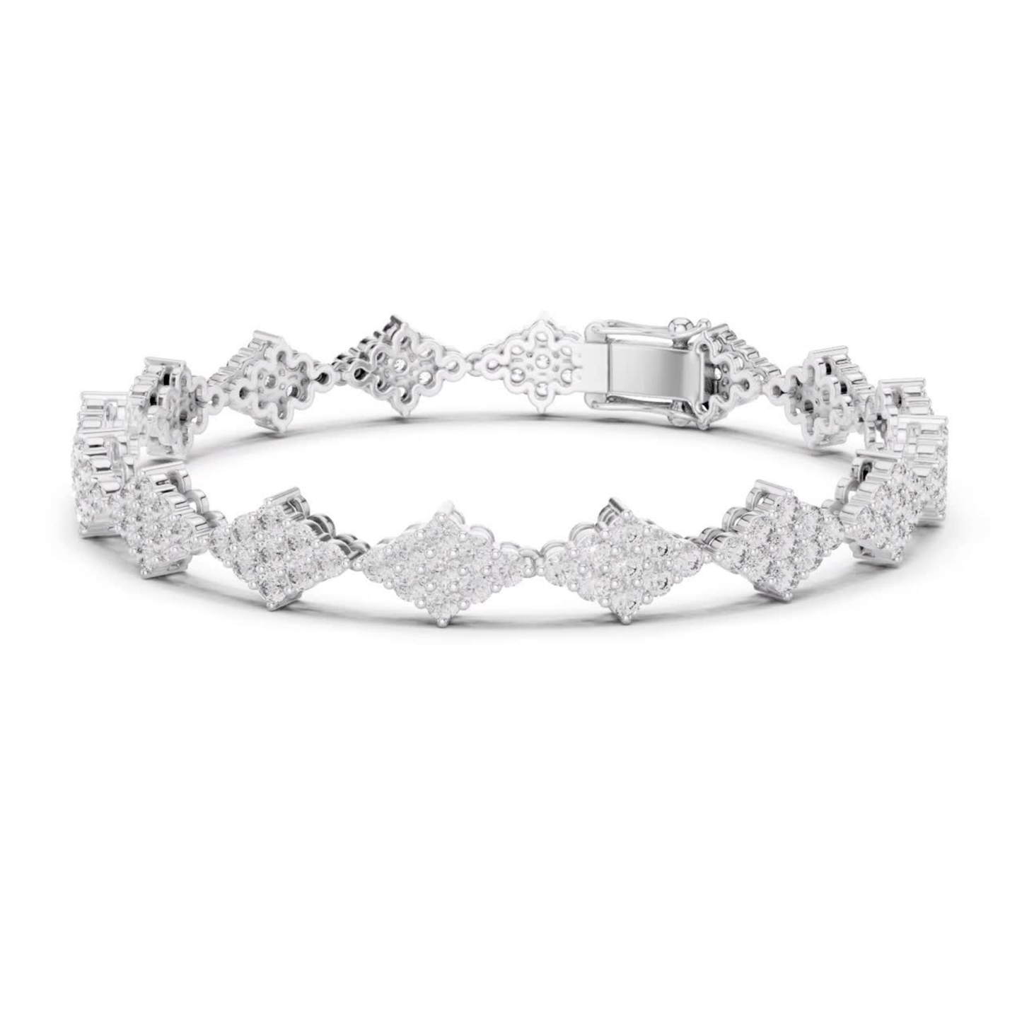 White gold round diamond cluster tennis bracelet side view
Side profile of white gold round diamond bracelet
Round diamond cluster bracelet with side detailing
White gold diamond link bracelet angled view
Round diamond floral cluster bracelet side angle
White gold tennis bracelet with cluster settings
Side view round diamond bracelet with secure clasp
Diamond cluster link bracelet in white gold setting
White gold bracelet featuring round diamond clusters
Angled view of round diamond cluster tennis bracelet