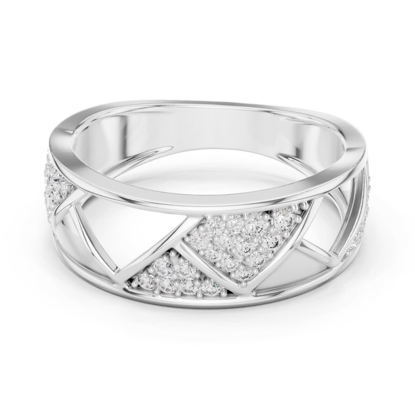 Side view white gold ring with round diamond accents
White gold criss cross diamond ring side profile
Elegant white gold geometric diamond band side view
Modern white gold open design diamond ring
Luxury white gold round diamond statement ring
Side angle white gold pave diamond fashion ring
Designer white gold lattice diamond ring for women
Unique white gold diamond wedding band side view
Fine jewelry white gold diamond ring closeup
White gold round diamond ring with open pattern