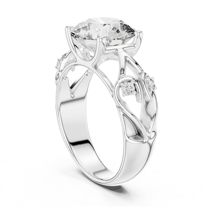 White gold round diamond floral ring rear angle
Rear angle of white gold round diamond ring
White gold floral ring with round center diamond
Round diamond ring with floral open band
White gold nature inspired diamond ring
White gold six prong round diamond ring
Floral white gold ring with leaf details
Rear view of white gold diamond engagement ring
White gold round lab grown diamond floral ring
White gold floral solitaire diamond ring